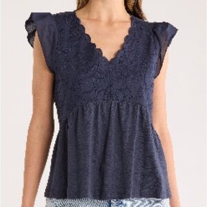 NEW…Democracy Navy Embroidered Peplum Blouse